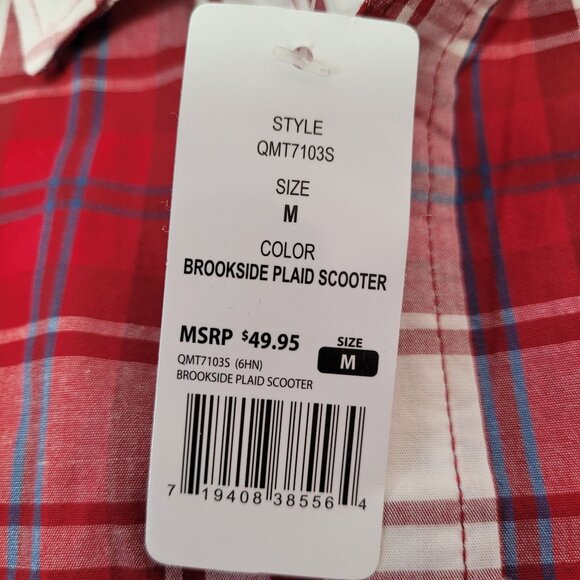 GAP Men's Red & White Plaid Short Sleeve Button-Up Poplin Cotton Shirt Medium - Picture 7 of 10